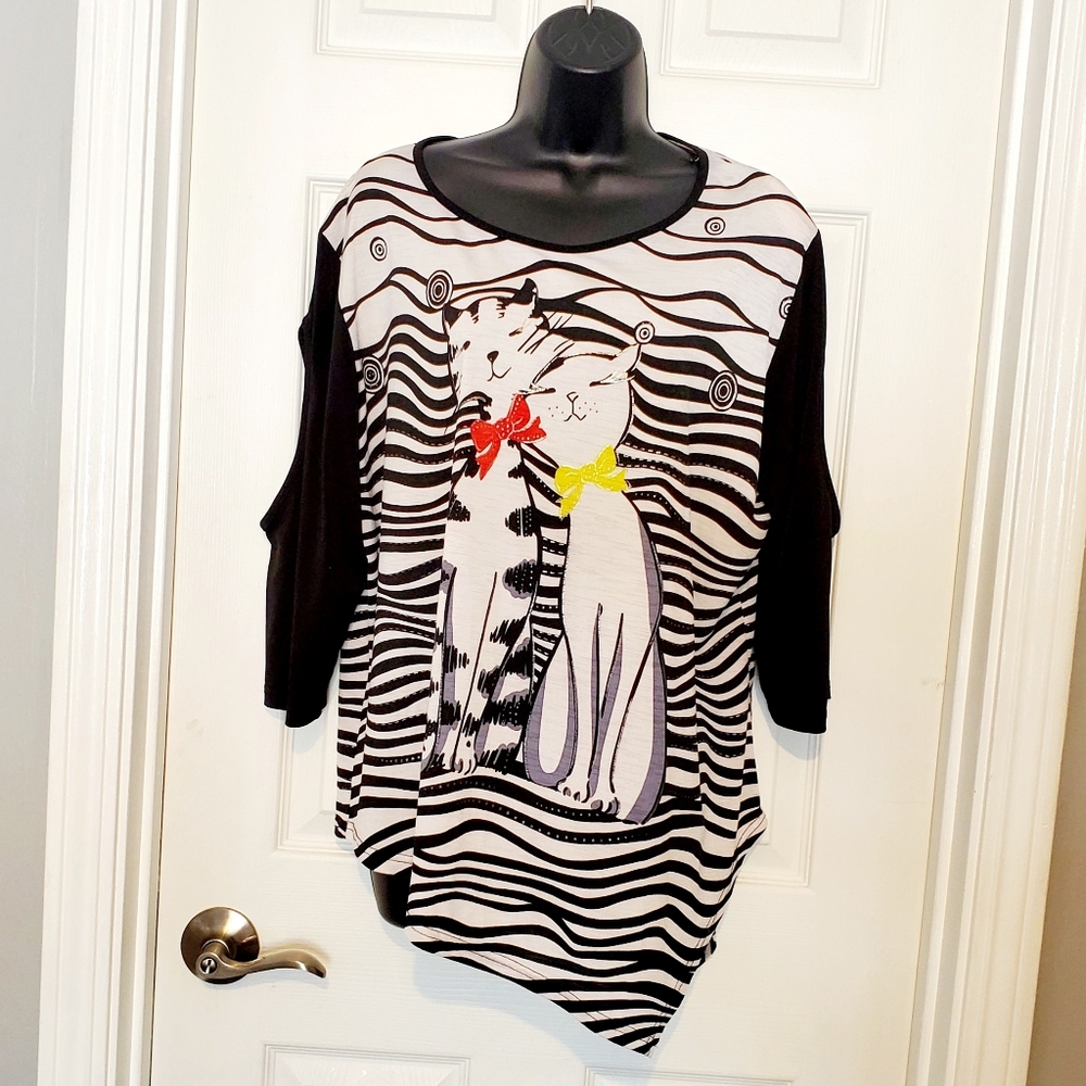 Vintage Jackets Galore By John Farah Cat Print Top XL